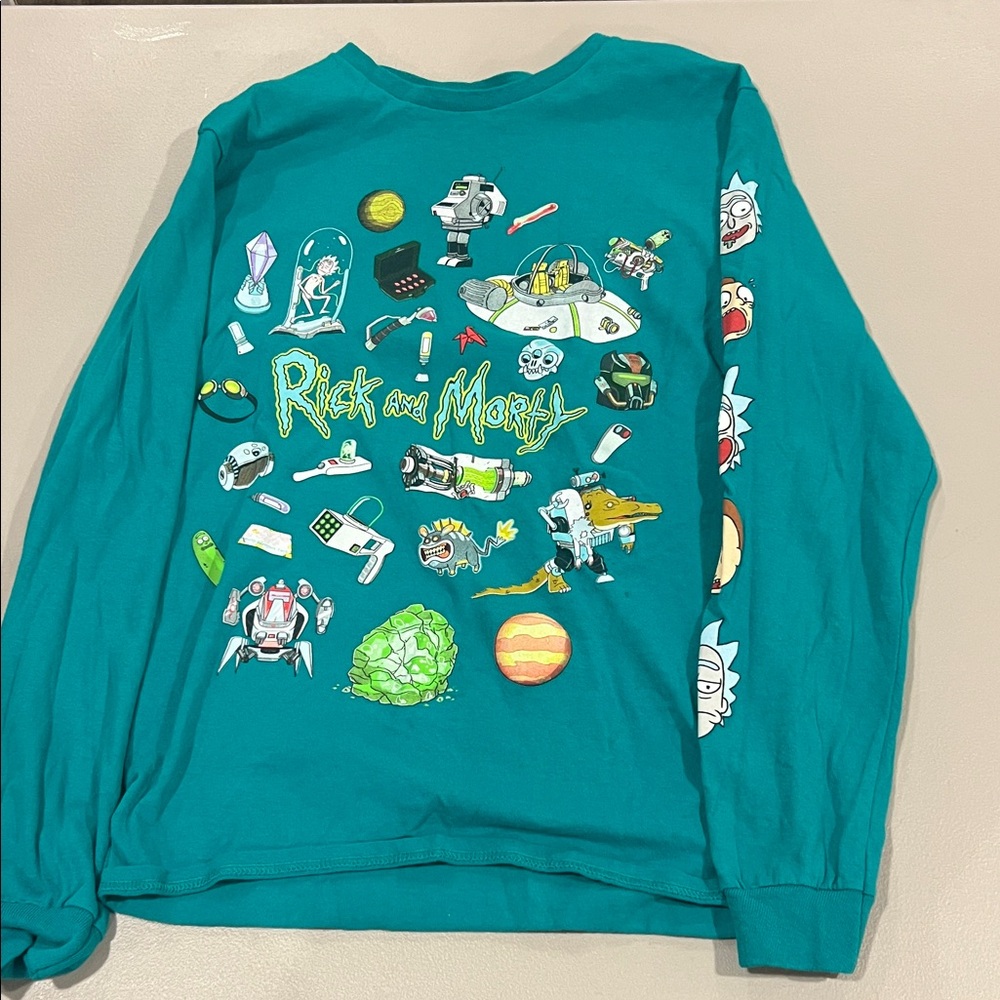 Rick and Morty Teal Long Sleeve Shirt